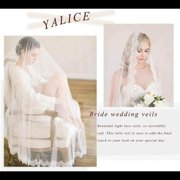 Women's Vintage Lace Bride Wedding Veil 1 Tier Long Cathedral Hair Accessories - Picture 7 of 7